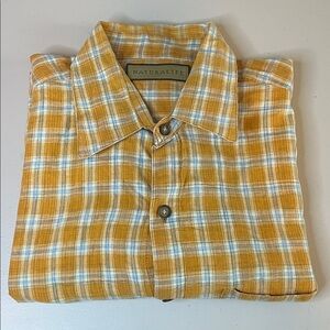Naturalife Casual Button Down Shirt Yellow Plaid Size Large